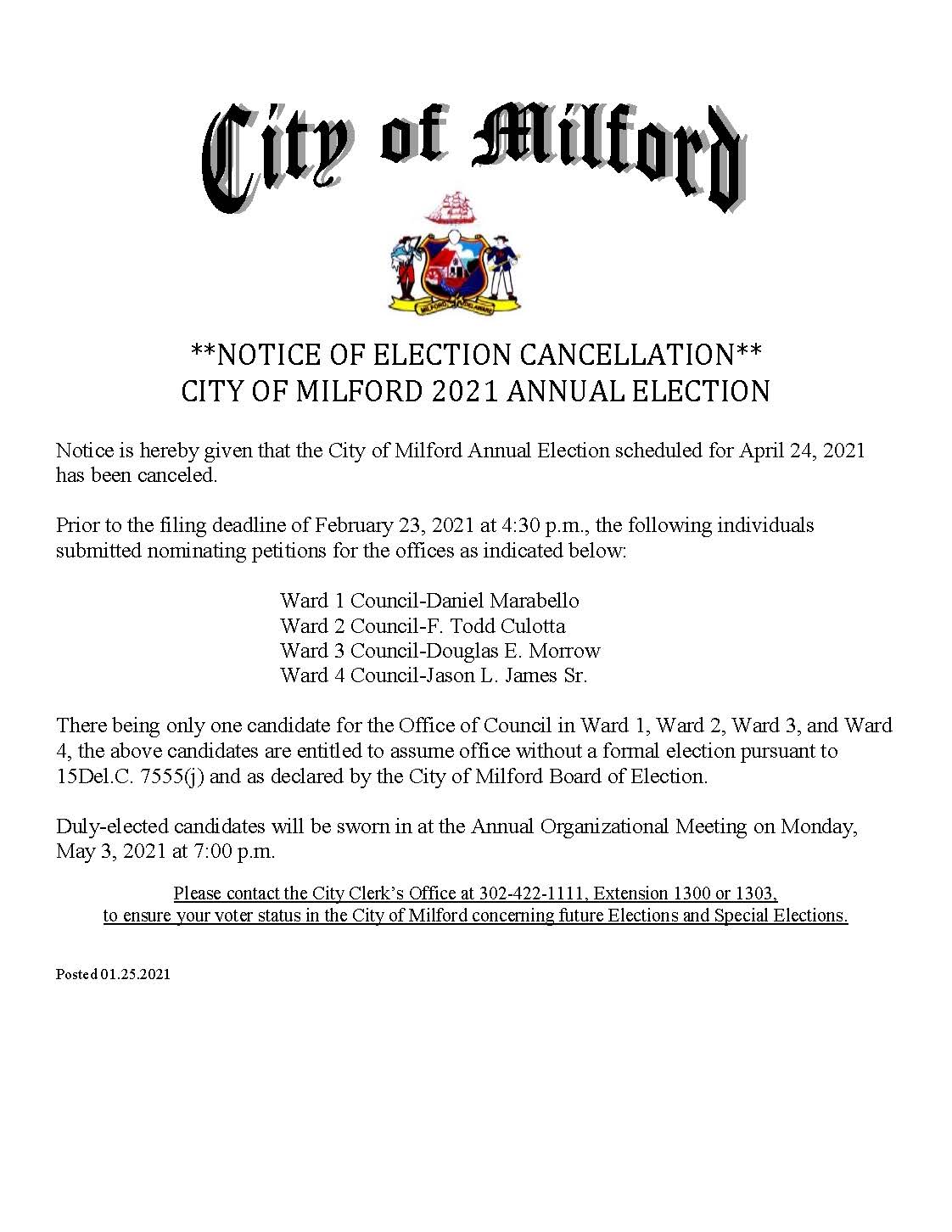 CANCELATION OF ELECTION NOTICE 2021